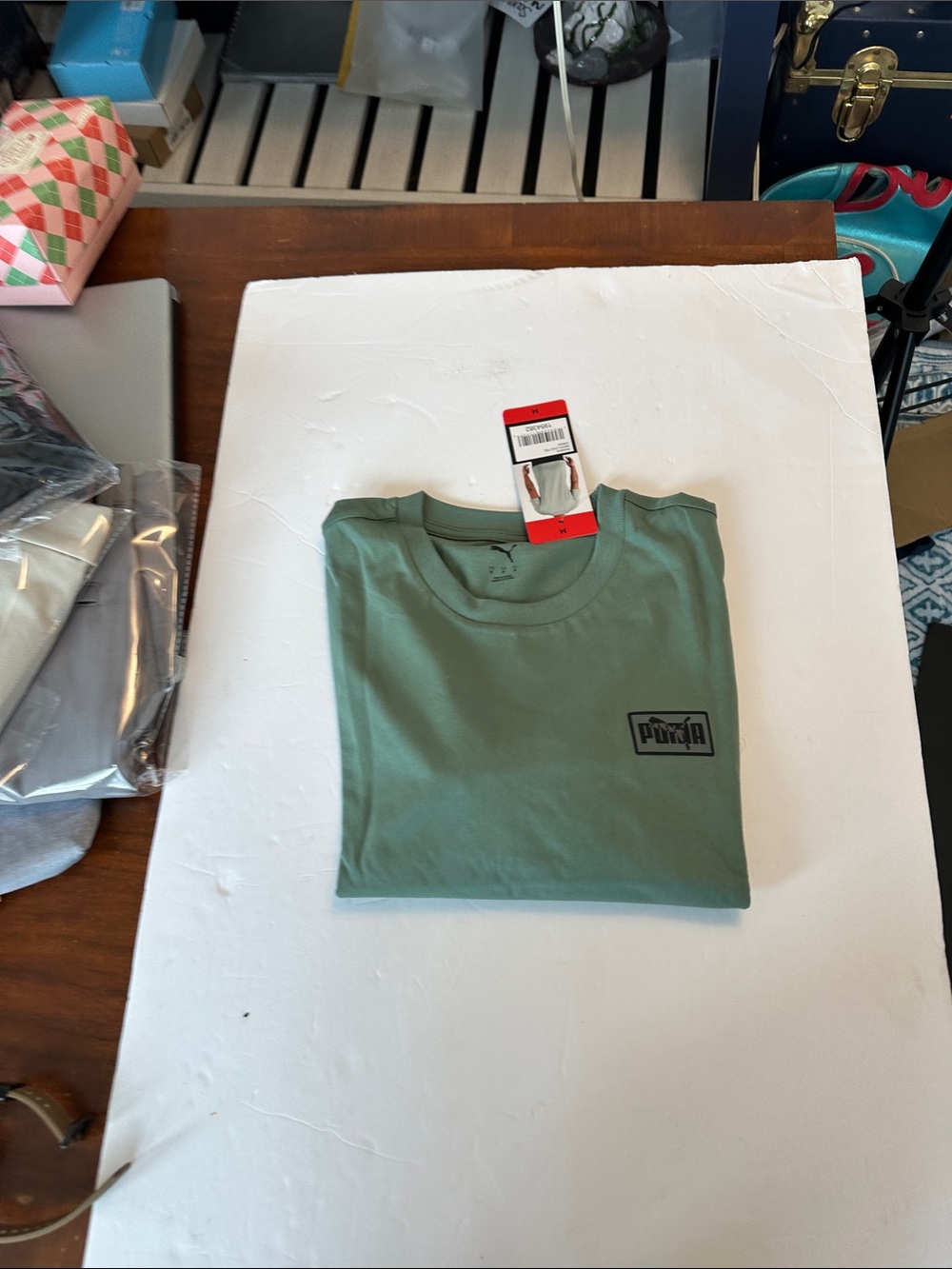 Puma Men’s Short Sleeve Crew Tee - Sage Green embroidered emblem